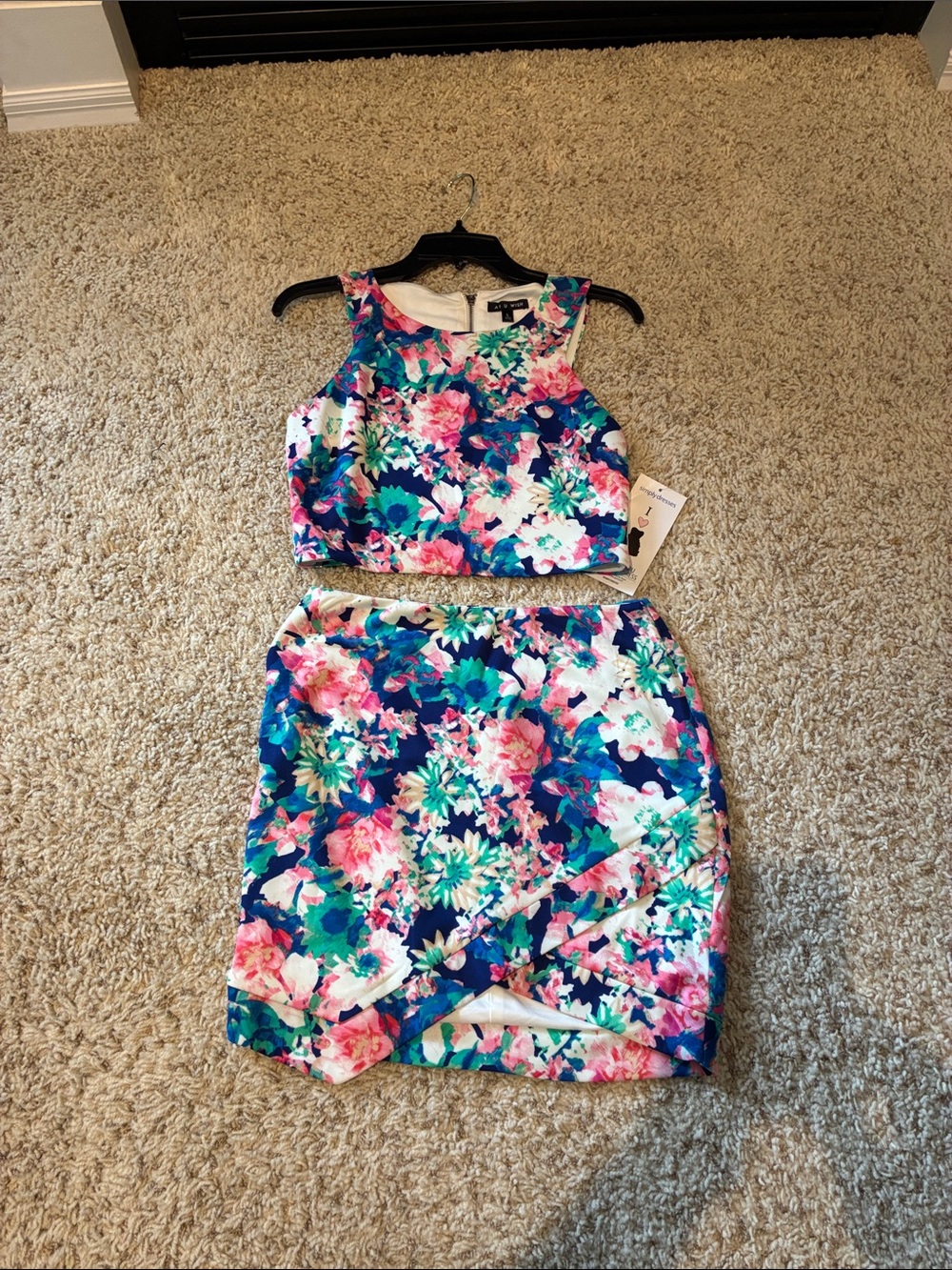 As U Wish Floral Crop Top & Wrap Skirt Set - Navy, Pink, Teal, White